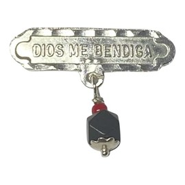 Sterling Silver Dios Me Bendiga Baby Pin with Genuine Azabache Charm