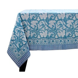 Ridhi Magic Blue 100% Cotton Boho Rectangle Tablecloth, Handblock Print Floral Table Cloth Linen for Kitchen Dining I Parties, Weddings, Christmas, Thanksgiving I Fall Home Decor 80 X 120 Inches