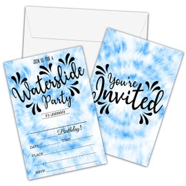 Foosproea Waterslide Birthday Invitations with Envelopes - Splash Party Invitation Card for Boys/Girls - Tie Dye Fill-in Invites Cards - Water Slide Kids Party Celebration (20 Pack) -14