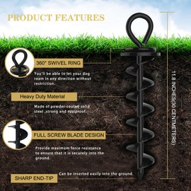 Eurmax USA Heavy Duty Dog Tie Out Stake for Large Dogs up to 210 lbs Dog Stakes for Outside,Dog Anchor, Gadgets, Accessories for Dogs,Dog Runner Leash Stake Trampoline Stakes(2,Medium,Black)