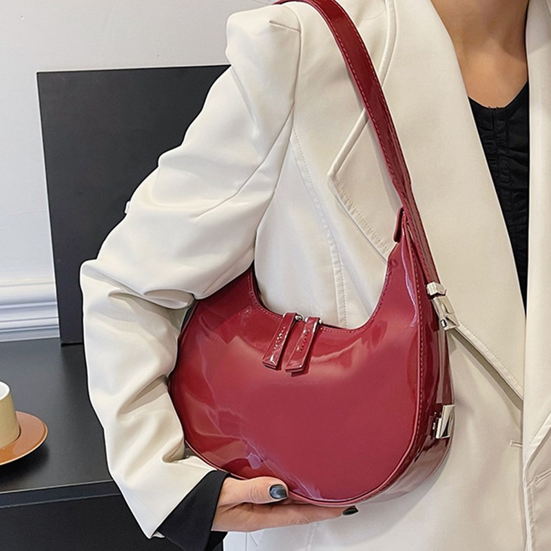Women Underarm Bag Fashionable Glossy Surfaces PU Leather Shoulder Messenger