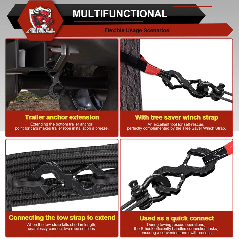 AMBULL 3/8 Tow Hook, Winch Hook for Off-Road Recovery, Towing
