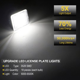 R&F Auto 18-SMD LED License Plate Light Tag Lamp Replacement for Tacoma 2016-2022 & Tundra 2014-2021 Pickup Truck 6000K Diamond White 2-Pieces Tag Lights Assembly, Replace OEM part# 812700C040