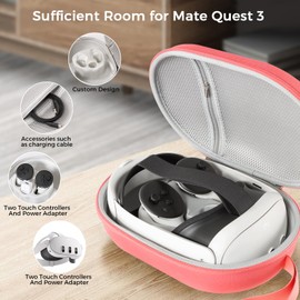 CoBak Hard Carrying Case for Meta Quest 3 - Compact design, Multiple Compartments for Elite Version VR Headset, Controllers and Accessories, Travel with Protection, Pink