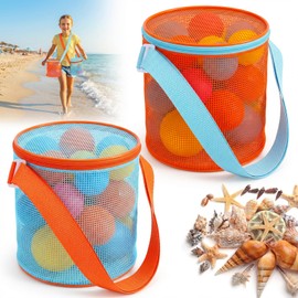 Amabro 2Pcs Sea Shell Bags for Beach, Mesh Seashell Holder with Adjustable Straps Shelling Collecting Tools Travel Sand Storage Swimming Accessories Bucket Beach Vacations Practical Sea Shell Bag