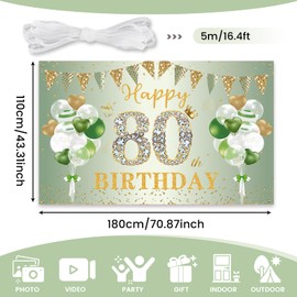 PartyYaa 80. Geburtstag Banner Deko, Extra Großes 80. Geburtstagsbanner, Happy Birthday Banner Hintergrund Fotoautomaten Schild Poster Party Deko für Männer und Frauen (180 x 110cm)