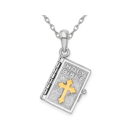 Gem And Harmony Sterling Silver Lords Prayer Bible Charm Pendant Necklace with Chain