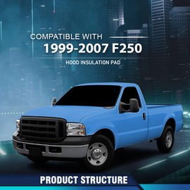 PIT66 Hood Insulation Pad Heat Shield w/ Clips Compatible with Ford F250 F350 F450 Super Duty 1999-2007/Fit Ford Excursion 2000-2007 Heat Blanket