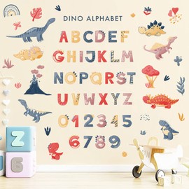 Tanlaby Dinosaur Alphabet Wall Stickers Animal Number ABC Wall Decals Early Educational Wall Art Sticker for Kids Baby Nursery Playroom Bedroom Classroom Kindergarten Wall Decor