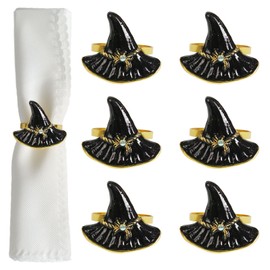 Halloween Napkin Rings Set of 6, Black Hat with Spider Napkin Rings Holders Metal Buckle Serviette for Halloween, Horror Theme Party, Autumn Holiday, Dining Table Decoration