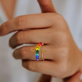 Yuanchu 7 Pieces Anxiety Ring For Women, Adjustable Fidget Ring Anti Anxiety Ring with Beads Rotatable Fidget Rings for Anxiety