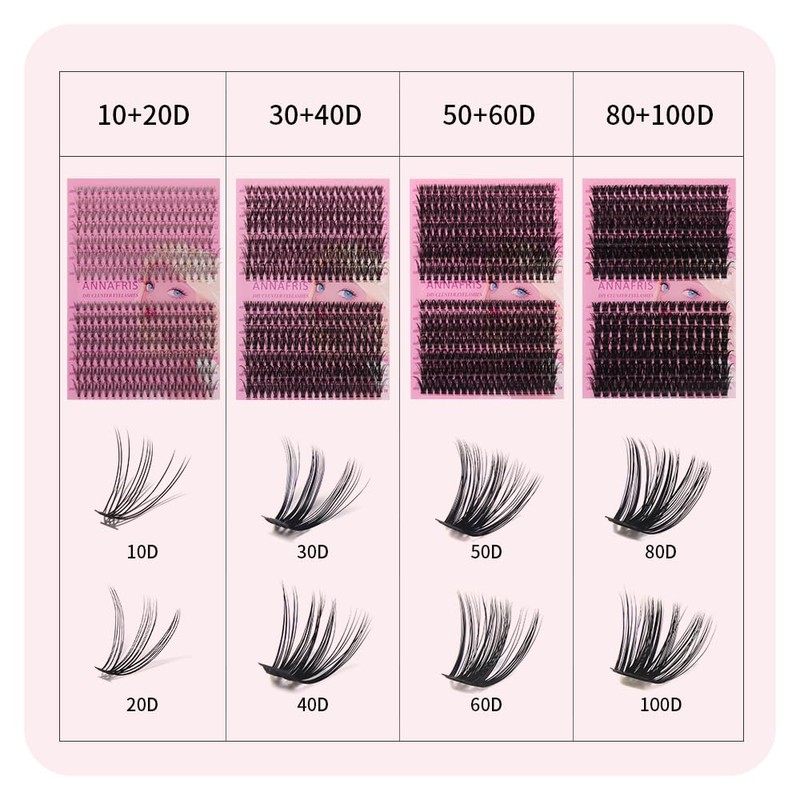 ANNAFRIS Eyelash Extensions, 50D + 60D Eyelash Clusters, 280 Pieces,