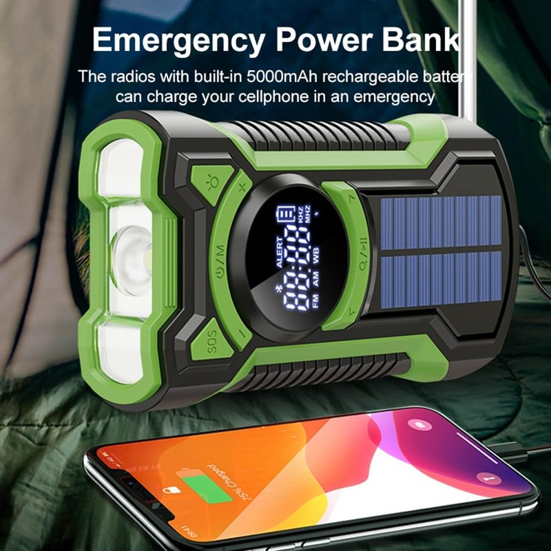 Fahgaer Hand Crank Solar Radio Portable AM/FM/Weather Radio with LED
