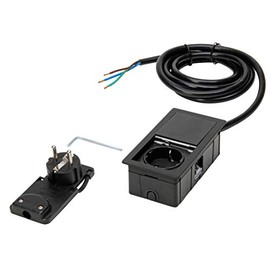 Kopp by ASA VersaHIT Mono 939662016 Built-In / Table Socket with Push Button Lid for Installation in Furniture/Worktops, 1 x Earthing Contact Socket, 2 m Connection Cable, 3400 W/16 A, Matt Black