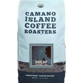 Camano Island Coffee Roasters Decaf Espresso Blend, Whole Bean 2lb, Fresh Dark Roast Swiss Water Processed, USDA Organic, Fairly Traded, Shade Grown Top 1% Arabica, Sweet Molasses, Mixed Berry Flavor