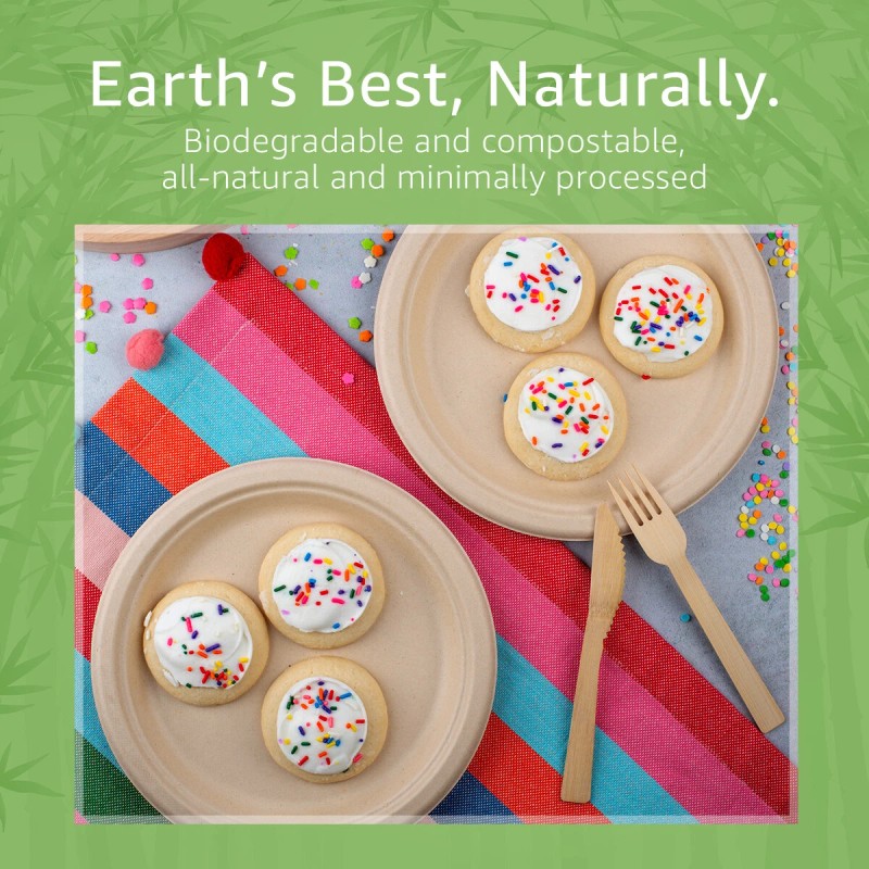 Ibambo Bamboo Disposable Paper Plates - Compostable Plate, PFAS Free