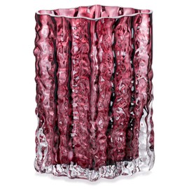 MOLIMAO Glass Vase for Centerpieces, Diamond Shaped Vase for Flower, Modern Glacier Glass Vase for Home, Office Restaurant Desk Decor 8.3 Inch(Wine Red)