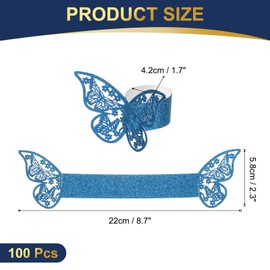 sourcing map 100Pcs Butterfly Paper Napkin Rings, 3D Laser Cut Cutout Frosted Paper Napkin Holder for Weddings Party Serviette Table Decoration Restaurant (Blue)