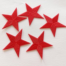 Zlettery 5pcs Red Star Iron on Patches, Star Patches Embroidered Applique for Clothing, Jackets, Hats,Backpacks, Jeans (3.2 inches)