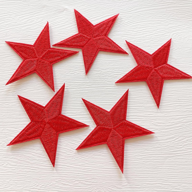 Zlettery 5pcs Red Star Iron on Patches, Star Patches Embroidered