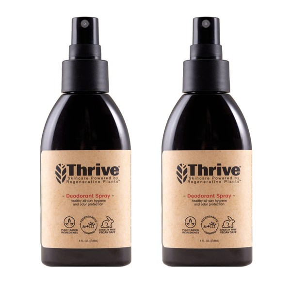 Thrive Natural Care Deodorant Spray, 4 Ounces (2 Pack) - All Day Protection, Aluminum Free Deodorant for Women & Men - Non-Irritating Natural Spray Deodorant Powered by Regenerative Plants - Vegan