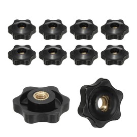 PATIKIL M8 x 32mm Clamping Nuts, 10 Pcs Through Hole Star Knob Screws Female Thread Screw-On Grip Handle Nuts for T-Track Bolts Mechanical Equipment, Black