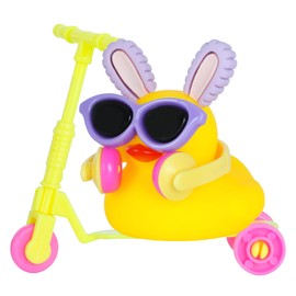 Car Rubber Duck with Cute Rabbit Headwear,Mini Scooter and Earphone,Squeaky Duck Car Dashboard Decoration Rubber Ducking Party Favors Duck with Sunglasses