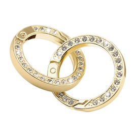 COMNICO 4 Pieces Round Carabiner, Metal Rhinestone O-Rings Camping Backpack Buckle Key Chain Repair Parts for Handbags Purses Shoulder Strap (Diameter 3.5cm), gold