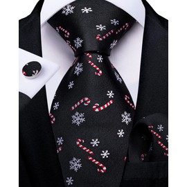 DiBanGu Black Ties for Men Christmas Snowflake Neck Tie and Pocket Square Set with Cufflinks Theme Party Formal Festival