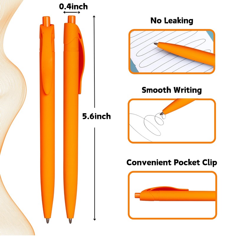 Wiaziert BallPoint Pens, 100 Pack (BLACK Ink),Bulk Pens, Orange Barrel,Click