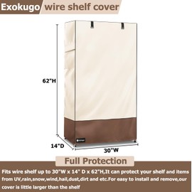 Exokugo Wire Shelf Cover,600D Heavy Duty 100% Waterproof Shelf Covers for Wire Shelving,Outdoor Storage Shelves Cover for Metal Rack,30" W x 14" D x 62" H,Beige & Brown