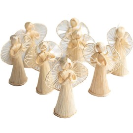 Pack of 8 Natural Abaca Cone Angels by Factory Direct Craft - Straw Angels for Holiday Decorations and Christmas Displays (4 Inches)