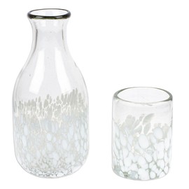 NOVICA Artisan Handblown Recycled Glass Carafe Cup in White Clear Mexico Tableware Drinkware (Pair)
