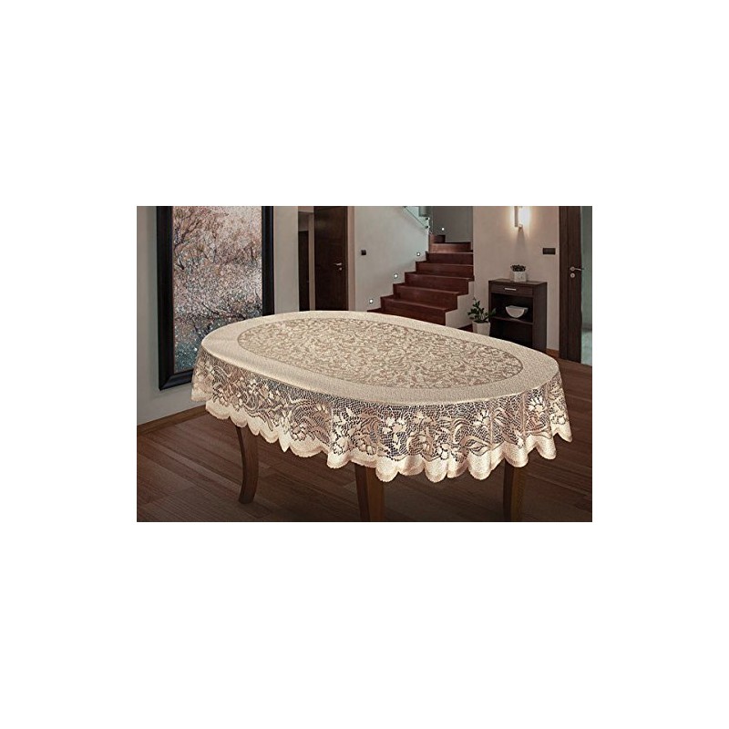 MforStyle Oval Tablecloth Heavy Lace Cream Golden Beige Large Premium