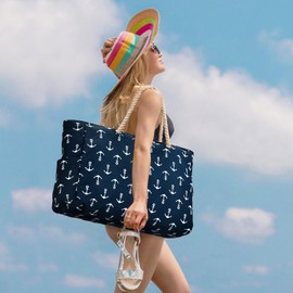 oscaurt Waterproof Beach Bag Large Beach Tote Bag with zip Travel Essential for Swimming Shopping Gym Vacation Lightweight Shoulder Handbags Carryall