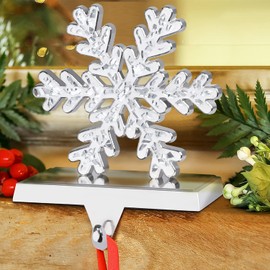 Snowflake Christmas Stocking Holder Silver 3D Crystal Snowflake Metal Mantel Stocking Hanger for Christmas Fireplace Mantel Decorations Christmas Holiday Supplies