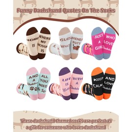ShinyMatch 6 Pairs Dog Mom Gifts for Women Dachshund Socks Cute Novelty Pattern Crew Wiener Dog Socks Christmas Gifts(Dachshund)