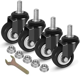 8T8 2 Inch Caster Wheels with Threaded Stem 3/8"-16x1"(Screw Diameter 3/8", Length 1") Replacement Heavy Duty PU Casters for Cart Table Furniture, Mount Industrial Castors with Flange Nuts, Set of 4