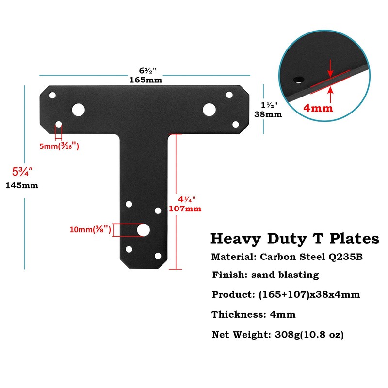 heneng 6 Pcs T Shaped Mending Plates, 6-1/2" x 1-1/2",