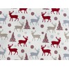 Christmas Fabric Red & Beige Reindeer Design - Cream Background