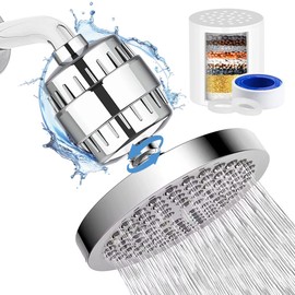 BILIBON Juego de Cabezal de Ducha con Filtro de Alta Presión, Cabezal de Ducha Ajustable de 360° de 6 Pulgadas, Viene con Filtro de Ducha de 20 Etapas, Elimina El Cloro y Otras Sustancias Nocivas