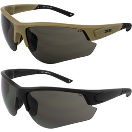 Epoch Eyewear Grunt Tactical Shooting Range Safety Sunglasses 2 Pair Tan Frames & Black Frames with Smoke Lenses