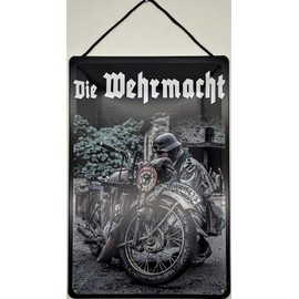 Blechschild With Cord 30 x 20 cm Die Wehrmacht am Motorrad: Halt Polizei - Blechemma