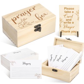 Wonderjune 100 Pcs Prayer Cards with Prayer Box Leaves Wooden Distressed Box Prayer 1 Wooden Prayer Signature Sign 5 Pens Request Cards for Christmas Christian Gifts