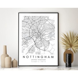 State Media Vision Minimalist City Map Poster, City Coordinates Posters, Living Room Bedroom Decor (UK Cities) (Nottingham, A4 (29.7cm x 21cm))
