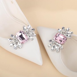 JWICOS 1 Pair Rhinestone Shoe Clips Crystal Shoe Clips Bridal Shoe Buckles Shoe Decoration Shoe Charms Accessories for Wedding Party Women (Pink)