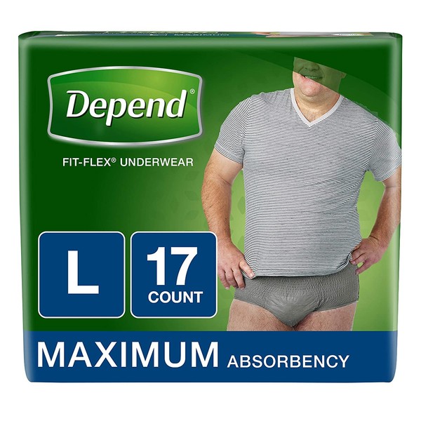 Depend FIT-FLEX Incontinence Underwear for Men, Maximum Absorbency, Disposable, Large, Grey, 17 Count