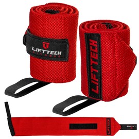 Lift Tech Fitness PRO 20'' Lifting Wrist Wraps - Black Wrist Wraps for Weightlifting Men and Women Suitable - Thumb Loop Wrist Straps for Powerlifting, Strength Training - Pair of 2, Red