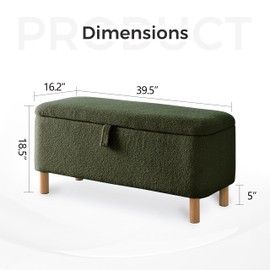 Storage Ottoman Bench for Bedroom End of Bed, Boucle Upholstered Padded Storage Bench for Entryway Bed Foot Entryway, Sherpa Rectangle Cushion Shoe Seat Blanket Chest Cute for Living Room, Green