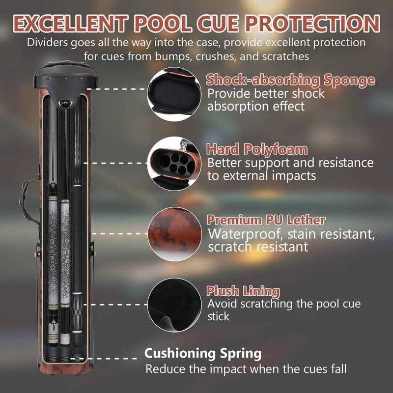 elraxw 2x4 Hard Pool Cue Case with Stand 2B4S Pool